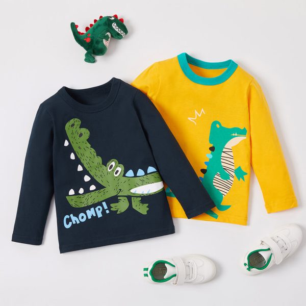 Boy Cartoon Dinosaur Print Long-sleeve Tee